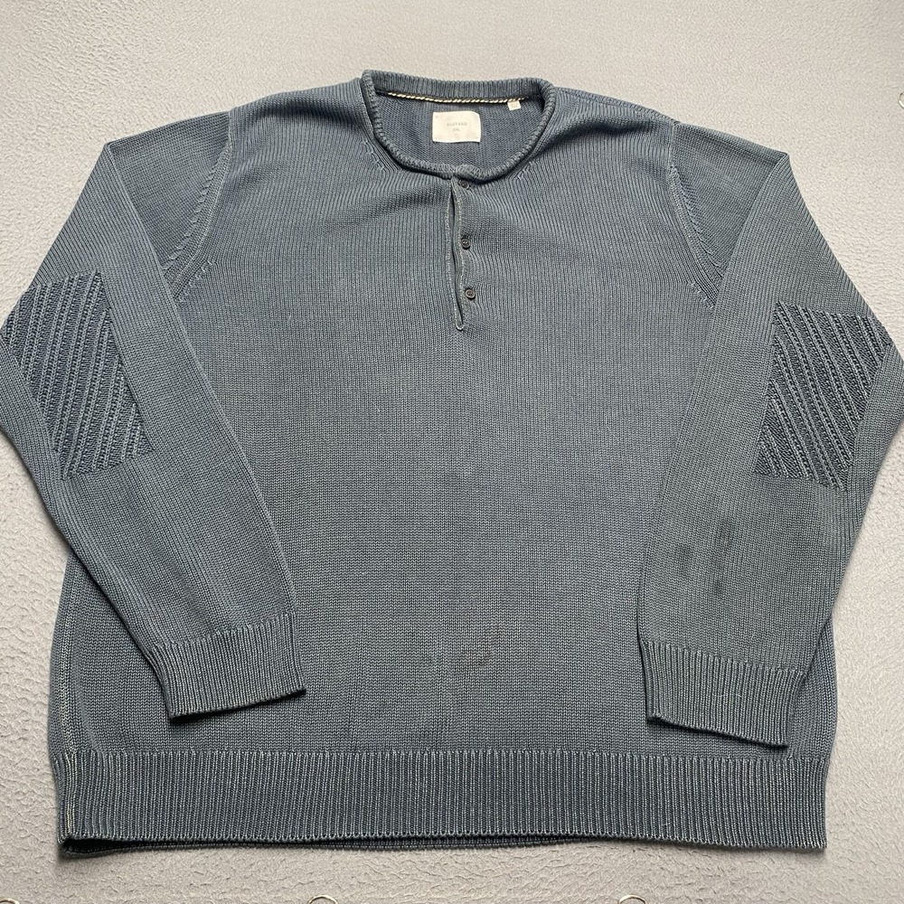 Billy Reid Sweater Mens 2XL Blue Henley Crew Neck Alpaca Tight-Knit Pullover